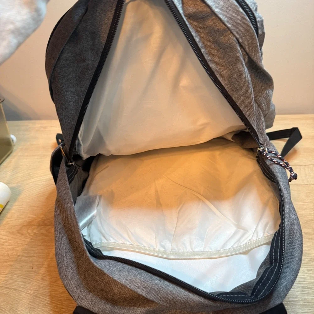 JanSport Cool Student Backpack Heathered Grey Brown Faux Leather Laptop Bag 34L